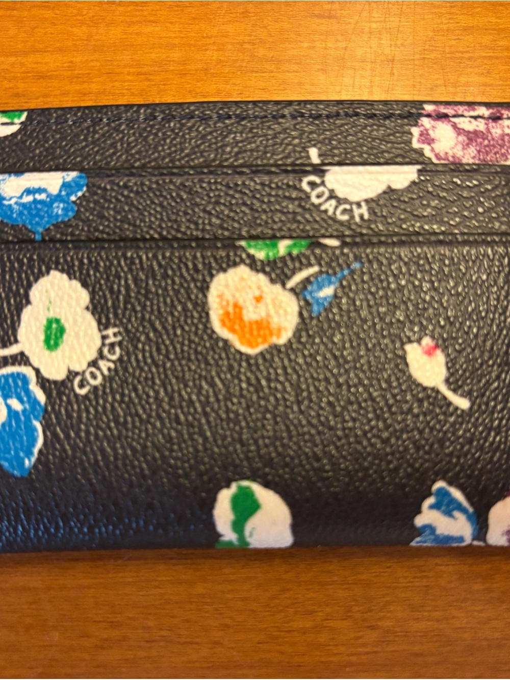 COACH Black Floral Printed Leather Card Case - Picture 2 of 4